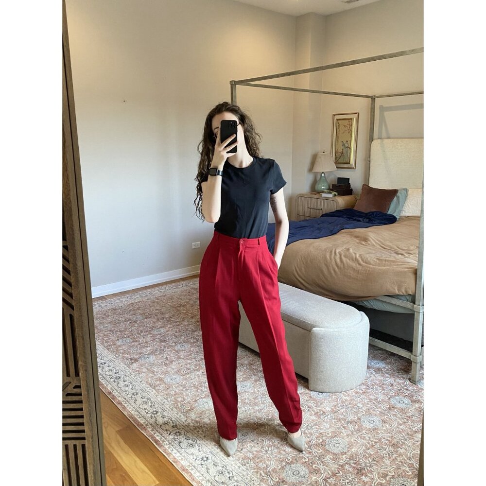 Vintage Red 100% Wool Trouser Pants Size 6 Tailored Classic - Picture 9 of 10